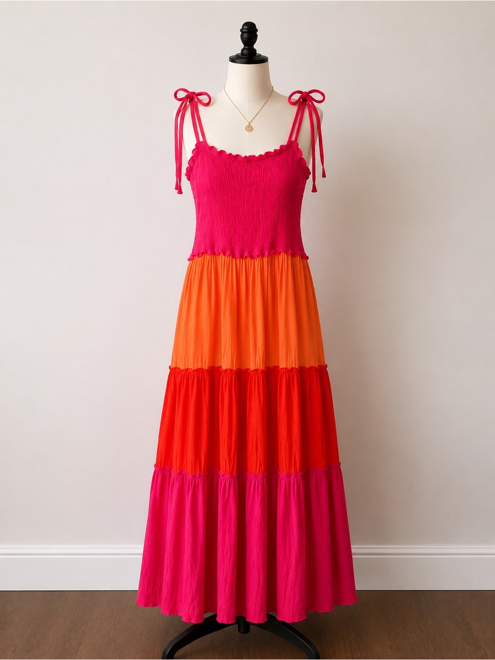 bebe Hot Pink Smocked Strap Detail Top